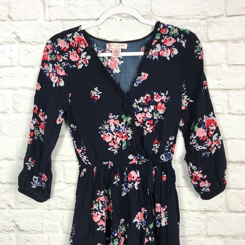 Band Of Gypsies Floral Faux Wrap High Low Dress S - Picture 2 of 6